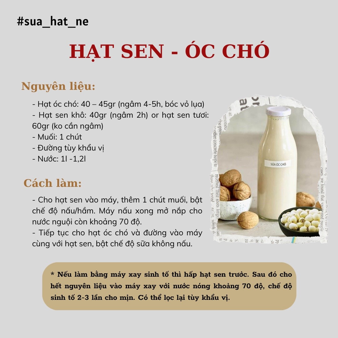 Tổng hợp công thức làm sữa hạt sen kết hợp ngô nếp, óc chó và bí đỏ cùng lợi ích sức khỏe