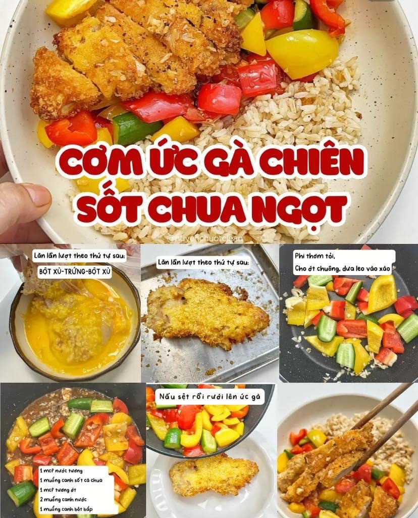 Tổng hợp công thức món ăn từ ức gà: Cơm sốt tỏi, Gà rán healthy, Salad trái cây rau củ, Udon xào