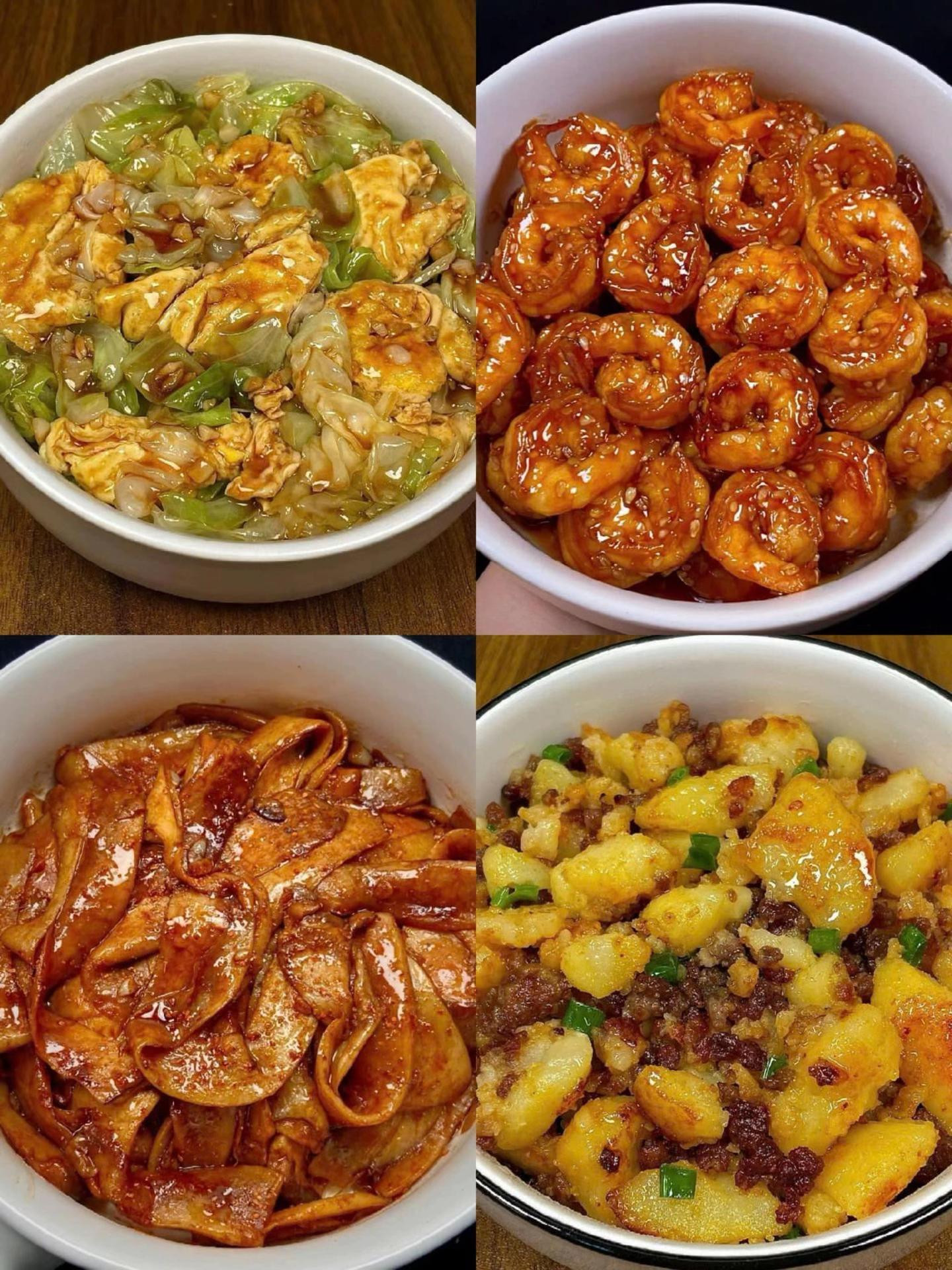 Tổng hợp công thức món ngon: Trứng chiên bắp cải, Tôm Cola, Nấm đùi gà xào và Khoai tây xào thịt băm