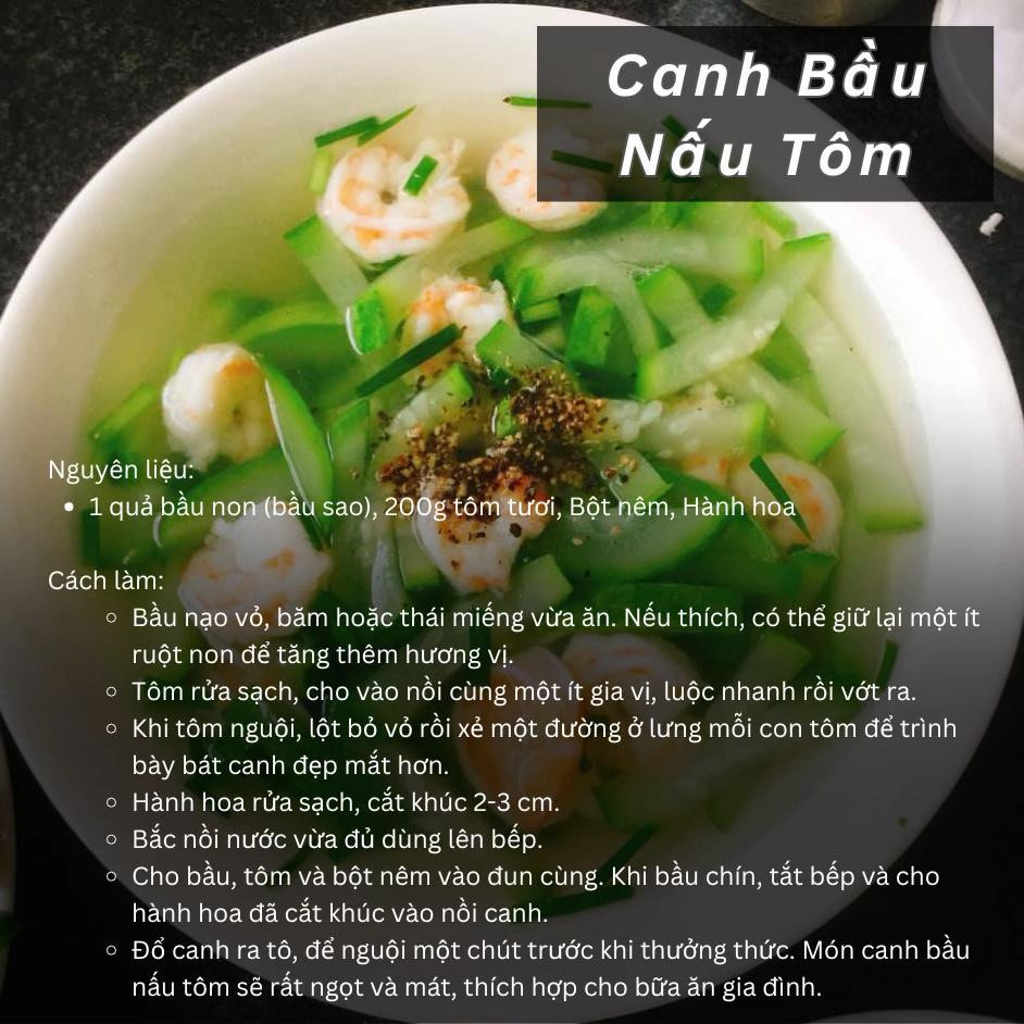 Tổng hợp công thức nấu 3 món canh ngon: Canh bầu nấu tôm, canh chua cá lóc và canh mướp nấm rơm