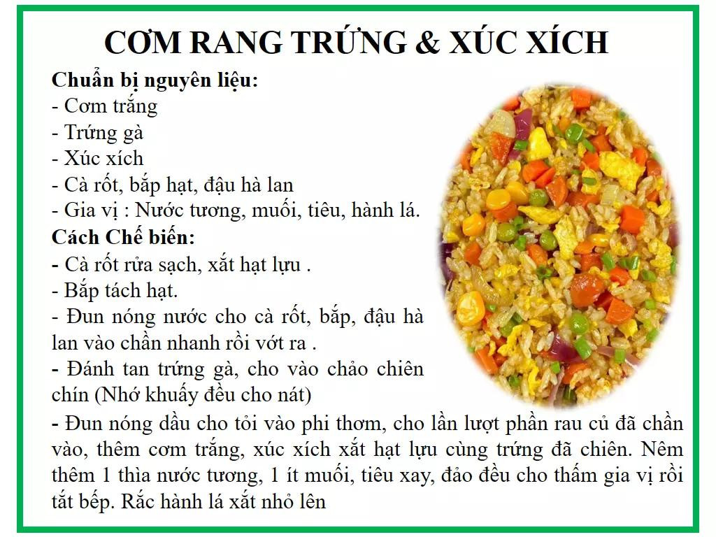 Tổng hợp công thức nấu các món cơm rang ngon: Cơm rang cải chua, trứng rau cải, xúc xích và thịt bò