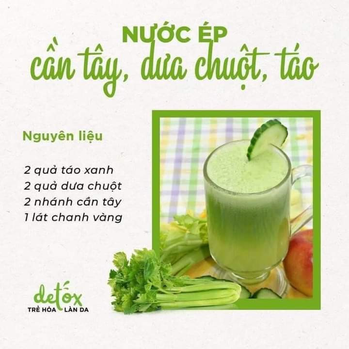 Tổng hợp công thức nước ép detox thanh lọc cơ thể với cần tây, táo, dưa chuột và các loại rau củ tươi ngon