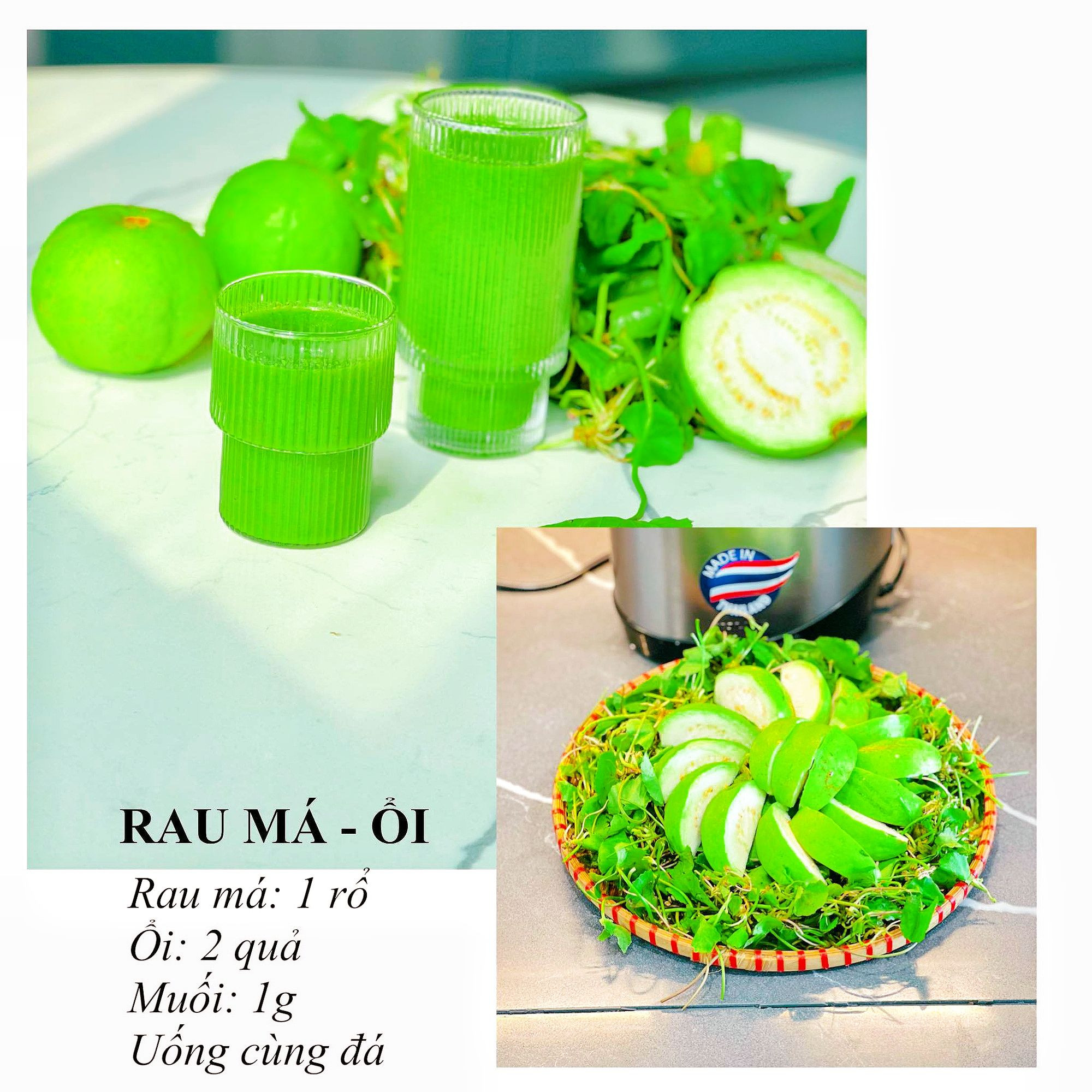 Tổng hợp công thức nước ép rau má mix: Rau má trân châu, dưa leo, ổi, táo và dứa