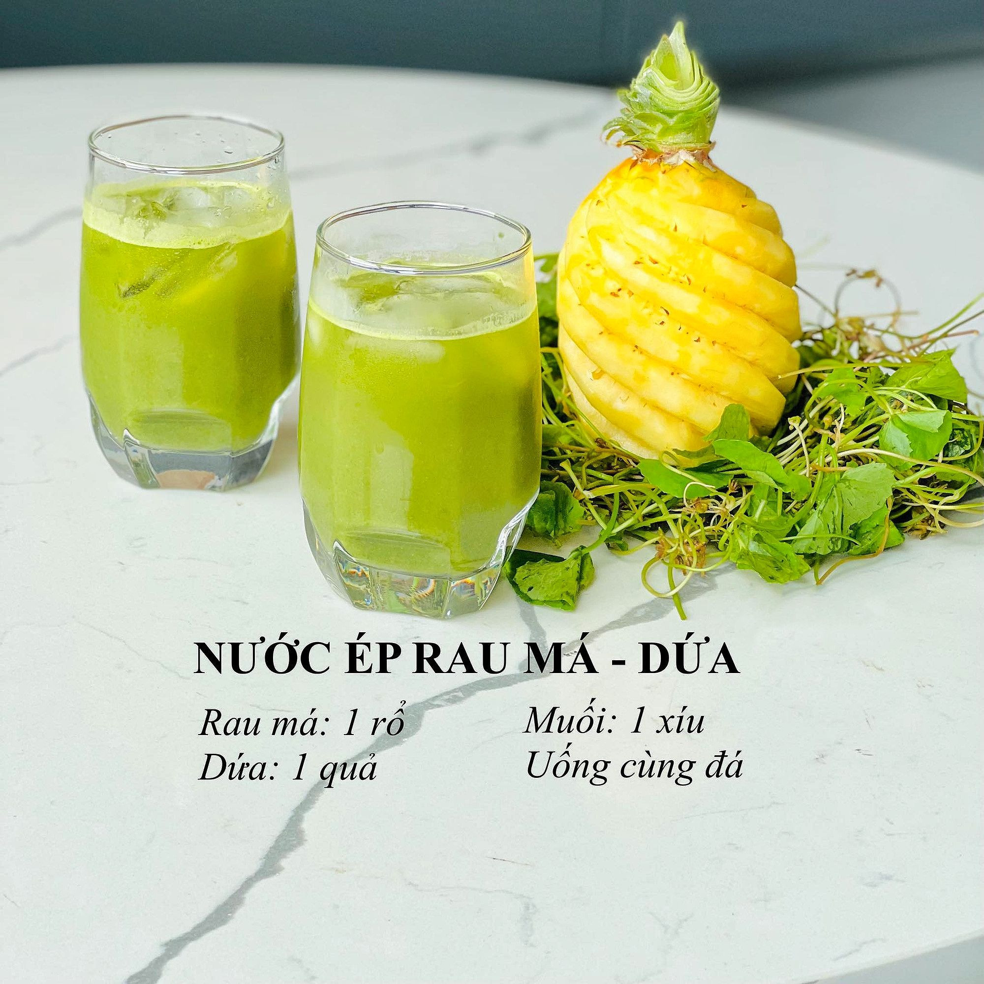 Tổng hợp công thức nước ép rau má mix: Rau má trân châu, dưa leo, ổi, táo và dứa