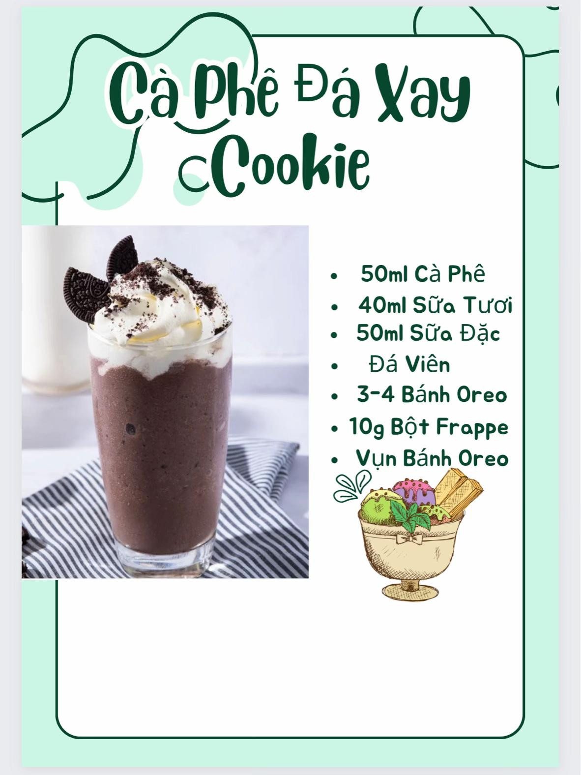 Tổng hợp công thức pha chế các loại Cà phê đá xay ngon: Sữa Đá, Thạch, Chocolate, Cookie và Dừa