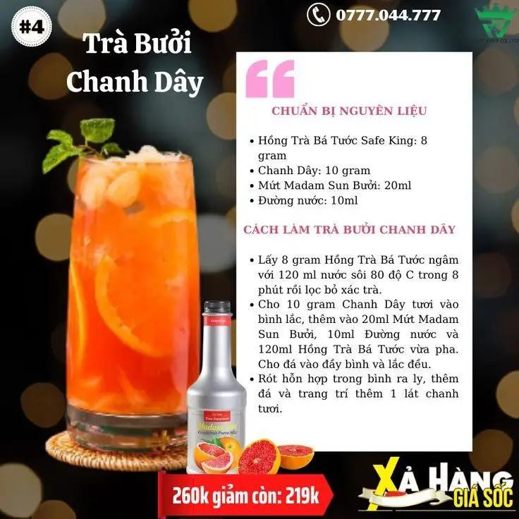 Tổng hợp công thức pha chế các loại trà hoa quả: Matcha Xoài, Trà Bưởi Chanh Dây, Trà Dâu Tây Ổi Hồng và Trà Gừng