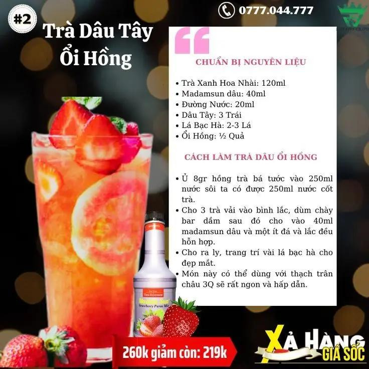 Tổng hợp công thức pha chế các loại trà hoa quả: Matcha Xoài, Trà Bưởi Chanh Dây, Trà Dâu Tây Ổi Hồng và Trà Gừng