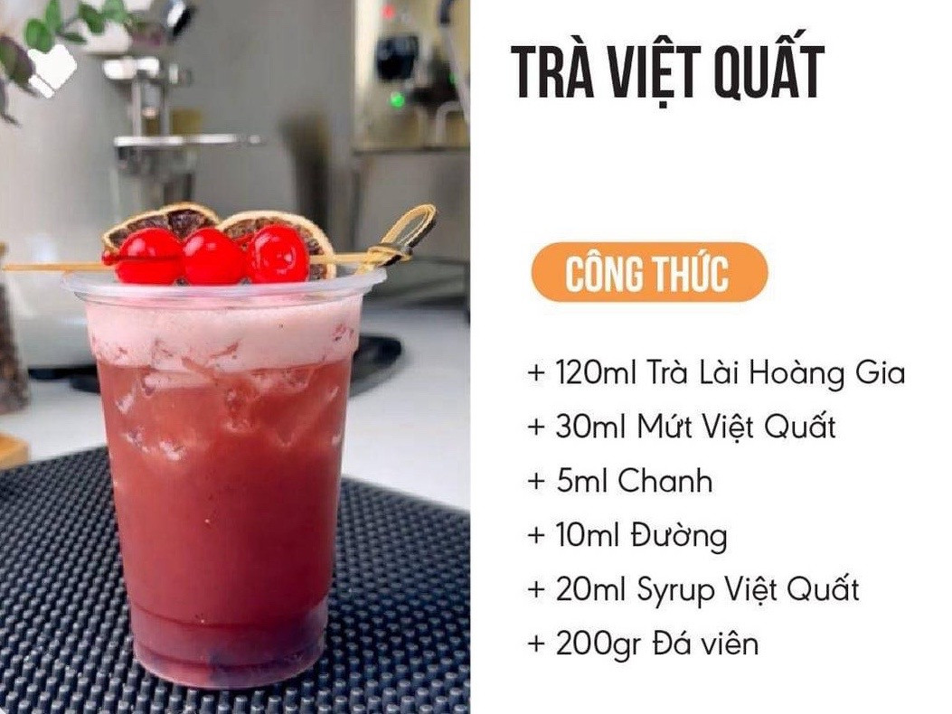Tổng hợp công thức pha chế các loại trà trái cây: Trà Oolong Xoài, Trà Việt Quất, Trà Xoài Hoàng Gia và Hồng Trà Dâu