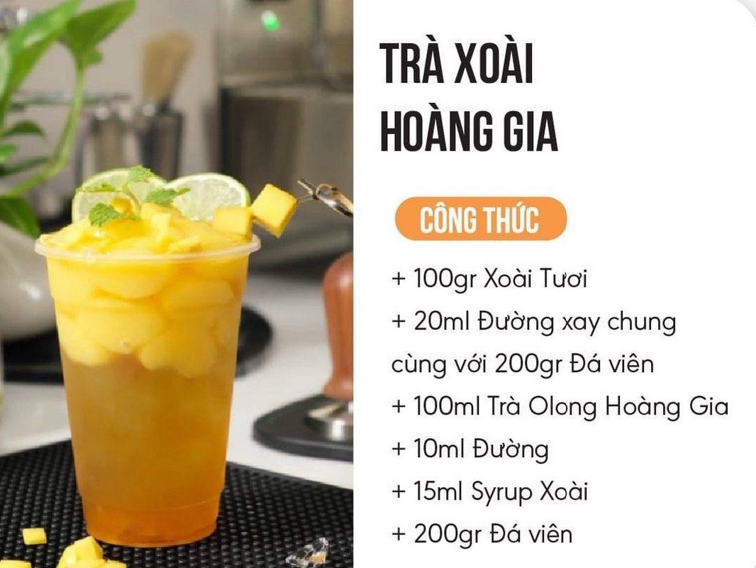 Tổng hợp công thức pha chế các loại trà trái cây: Trà Oolong Xoài, Trà Việt Quất, Trà Xoài Hoàng Gia và Hồng Trà Dâu