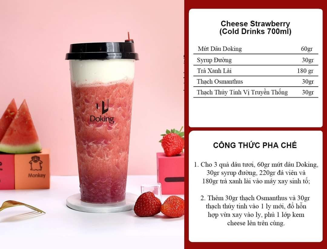 Tổng hợp công thức pha chế các món đồ uống dâu tây: Love Story, Cheese Strawberry, Trà Xanh Lài và Sữa Dâu