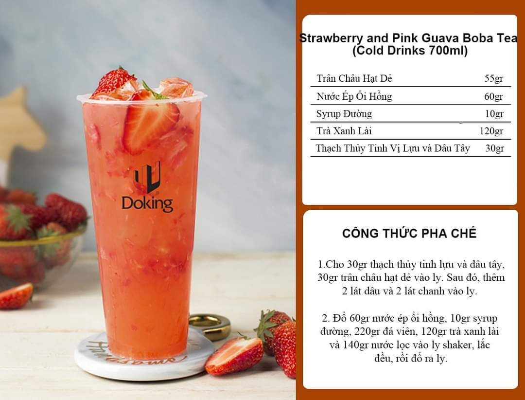 Tổng hợp công thức pha chế các món đồ uống dâu tây: Love Story, Cheese Strawberry, Trà Xanh Lài và Sữa Dâu