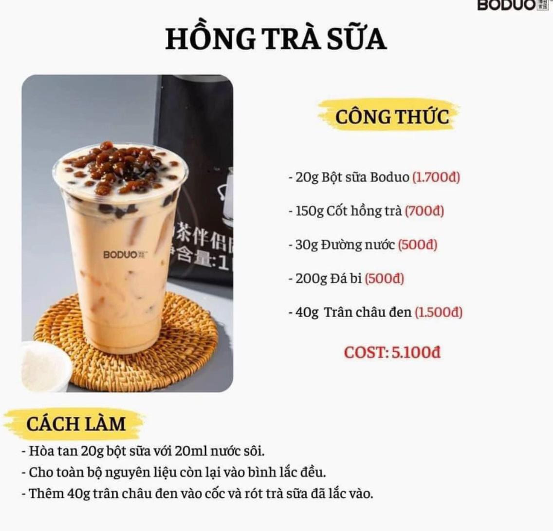Tổng hợp công thức pha chế đồ uống Boduo: Trân châu đường đen, Olong cam bưởi, Hồng trà sữa, Trà sữa đào và Olong cam lựu