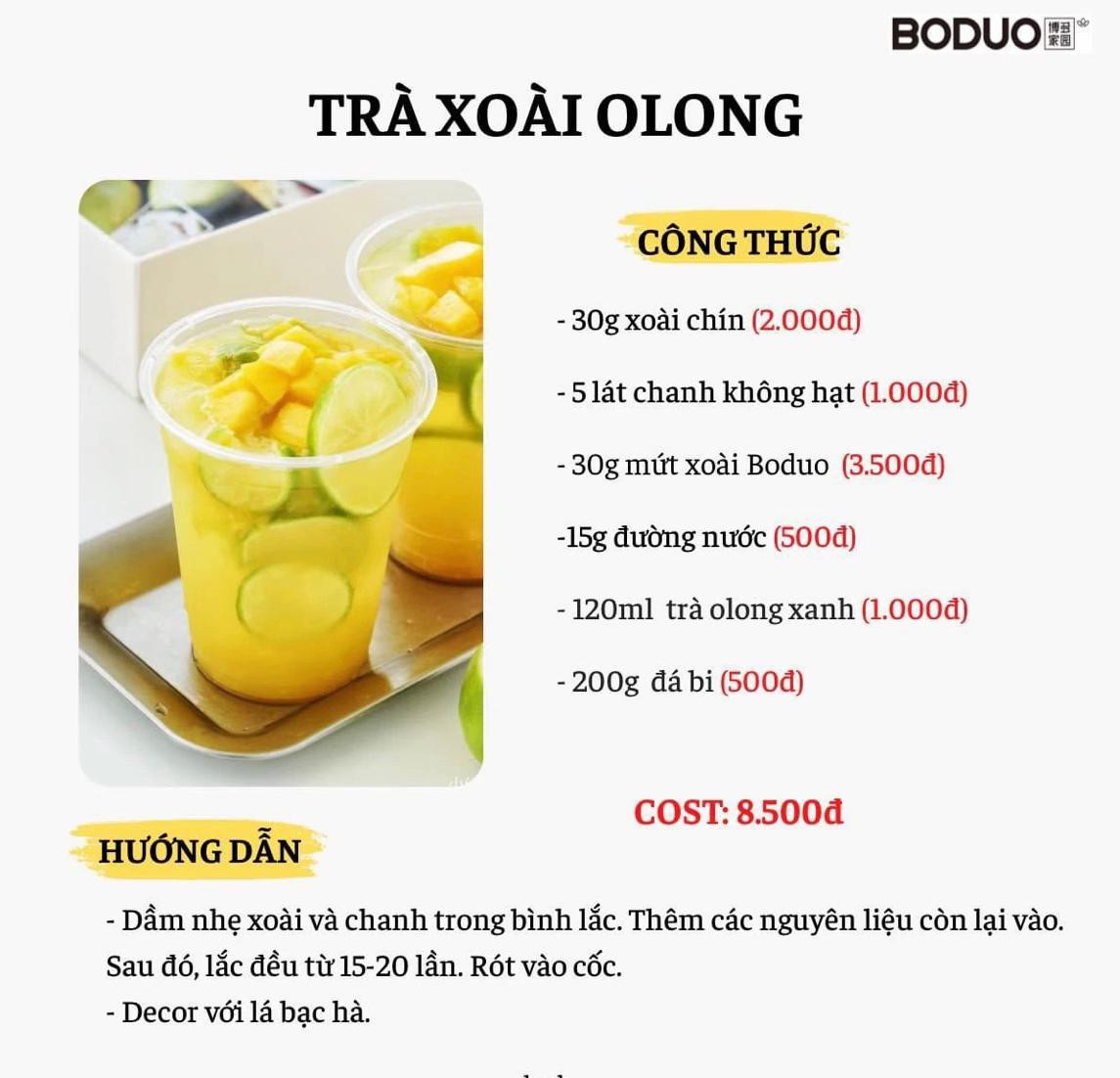 Tổng hợp công thức pha chế đồ uống Boduo: Trân châu đường đen, Olong cam bưởi, Hồng trà sữa, Trà sữa đào và Olong cam lựu