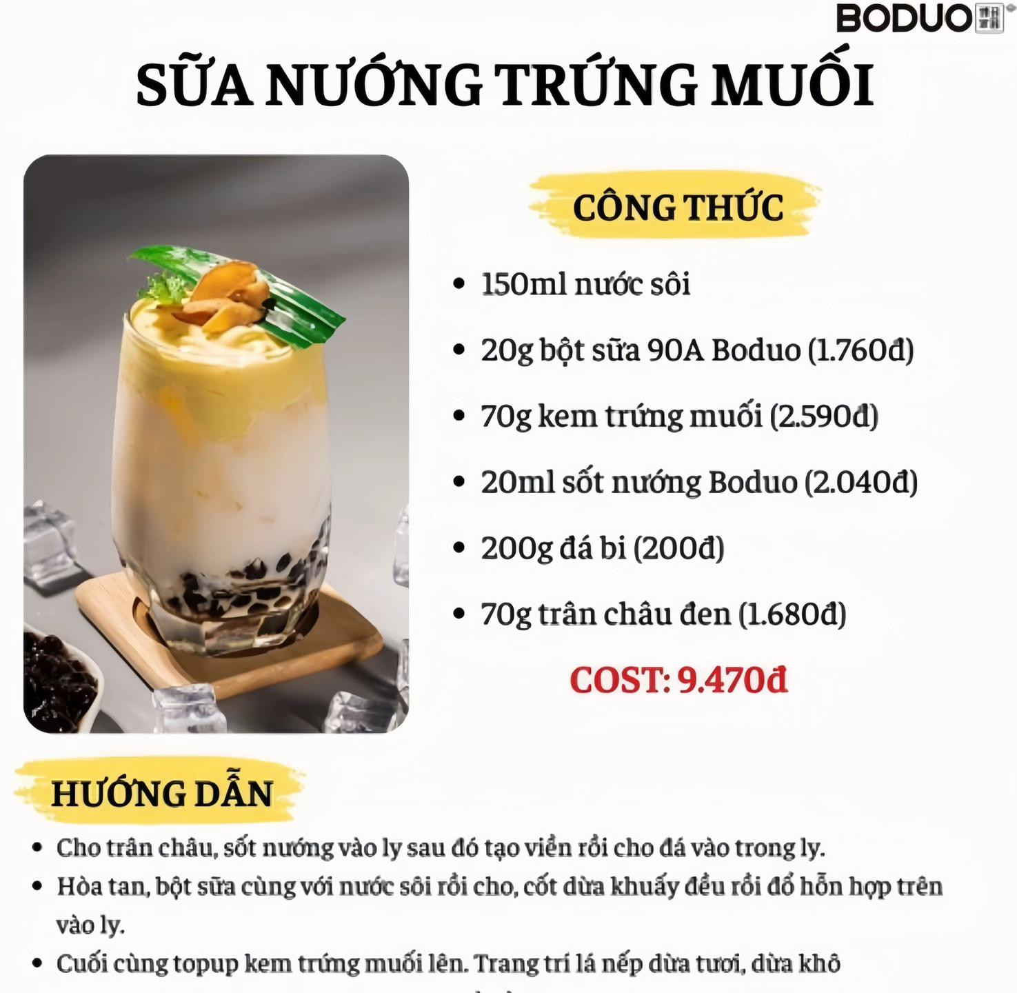Tổng hợp công thức pha chế đồ uống Boduo: Trân châu đường đen, Olong cam bưởi, Hồng trà sữa, Trà sữa đào và Olong cam lựu
