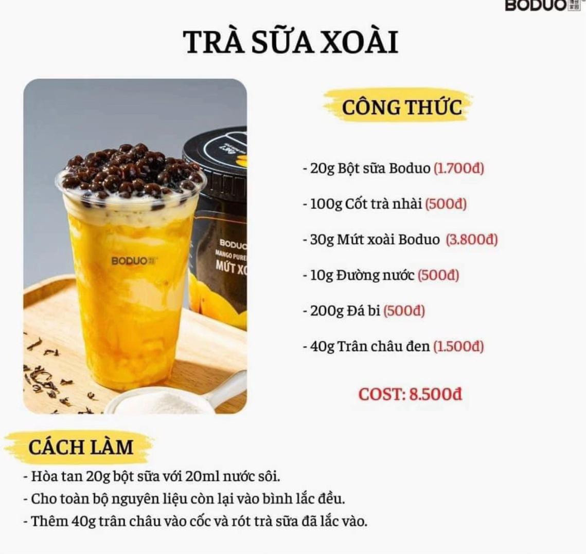 Tổng hợp công thức pha chế đồ uống Boduo: Trân châu đường đen, Olong cam bưởi, Hồng trà sữa, Trà sữa đào và Olong cam lựu