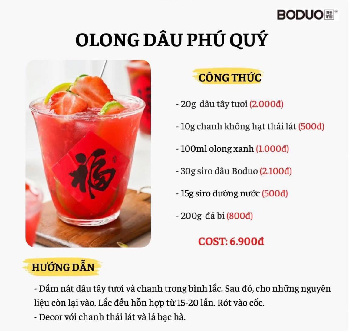 Tổng hợp công thức pha chế đồ uống Boduo: Trân châu đường đen, Olong cam bưởi, Hồng trà sữa, Trà sữa đào và Olong cam lựu