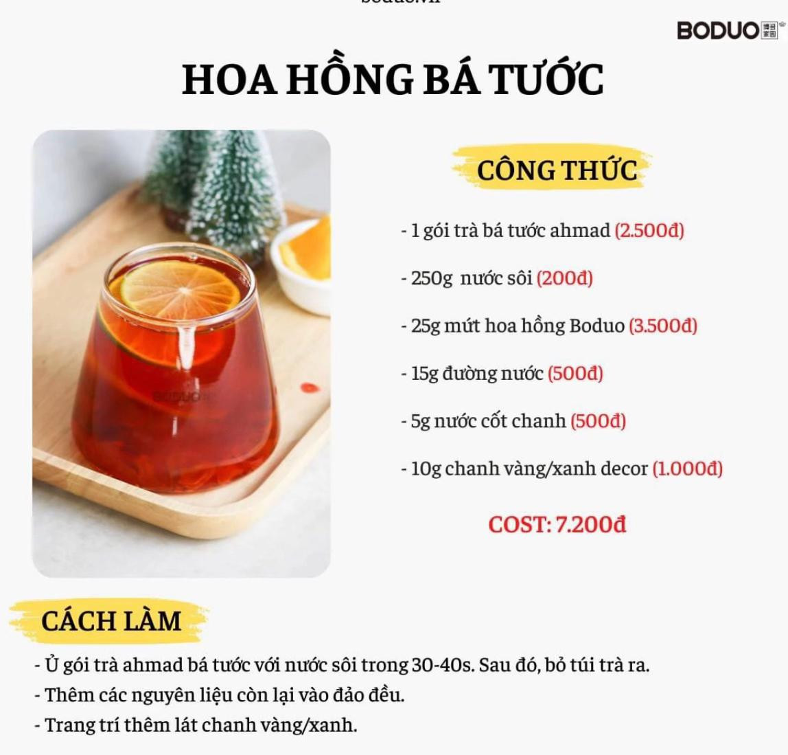 Tổng hợp công thức pha chế đồ uống Boduo: Trân châu đường đen, Olong cam bưởi, Hồng trà sữa, Trà sữa đào và Olong cam lựu