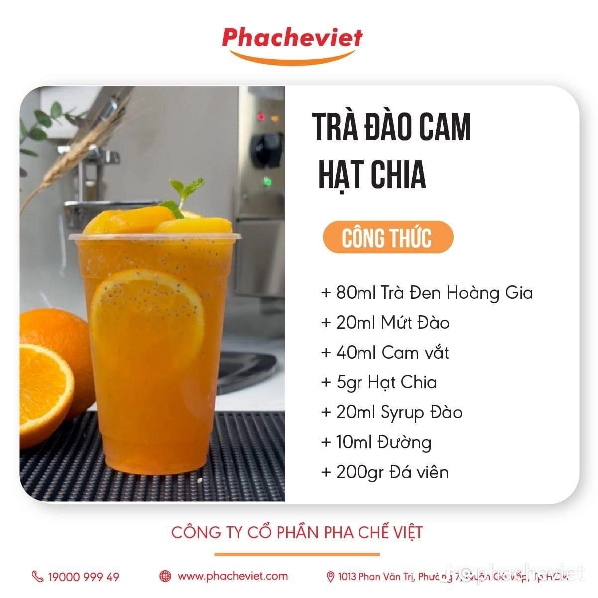 Tổng hợp công thức pha chế đồ uống: Caramel Coffee Đá Xay, Trà Cam Trân Châu, Trà Đào Cam Hạt Chia và Matcha Đá Xay