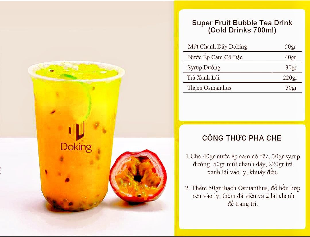 Tổng hợp công thức pha chế đồ uống Chanh Dây: Trà Vải, Panna Cotta, Mojito và Mật Ong