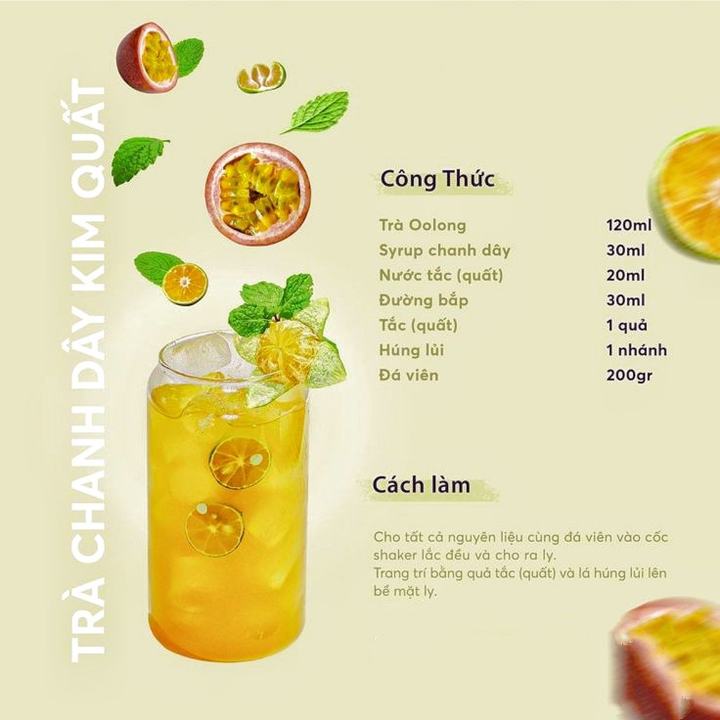 Tổng hợp công thức pha chế đồ uống Chanh Dây: Trà Vải, Panna Cotta, Mojito và Mật Ong