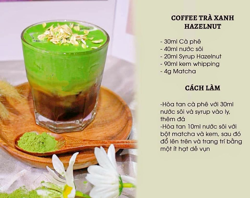 Tổng hợp công thức pha chế đồ uống Matcha đa dạng: Sữa đậu nành nóng, đá xay, trà xanh chocolate, panna cotta và cà phê hazelnut
