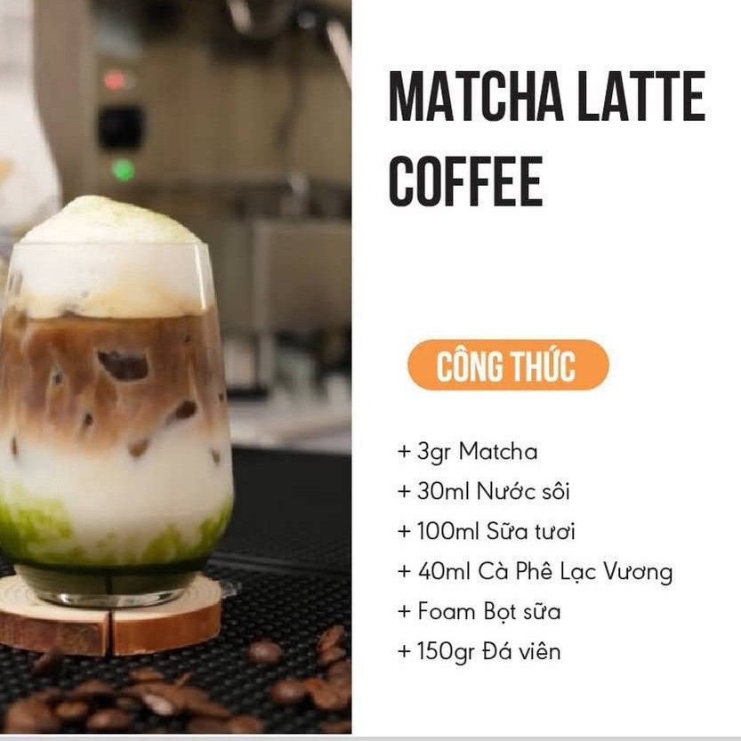 Tổng hợp công thức pha chế đồ uống: Matcha Latte, Cà Phê Cốt Dừa, Cam Cà Phê và Sữa Chua Việt Quất