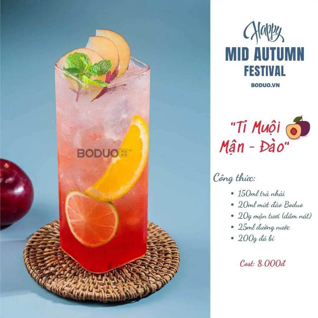 Tổng hợp công thức pha chế đồ uống mùa Trung Thu: Đào Sả Ưu Phiên, Lục Trà Cam Vàng Đào Nhài và Tí Muội Mận Đào