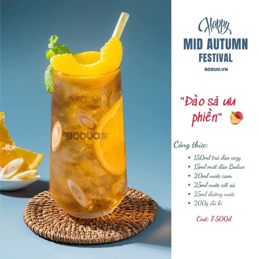 Tổng hợp công thức pha chế đồ uống mùa Trung Thu: Đào Sả Ưu Phiên, Lục Trà Cam Vàng Đào Nhài và Tí Muội Mận Đào