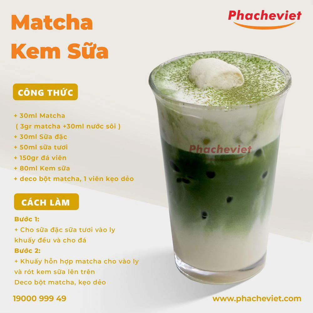 Tổng hợp công thức pha chế đồ uống ngon: Matcha Sữa Gấu, Cacao Kem Sữa, Bạc Xỉu Lá Mint và Matcha Kem Sữa