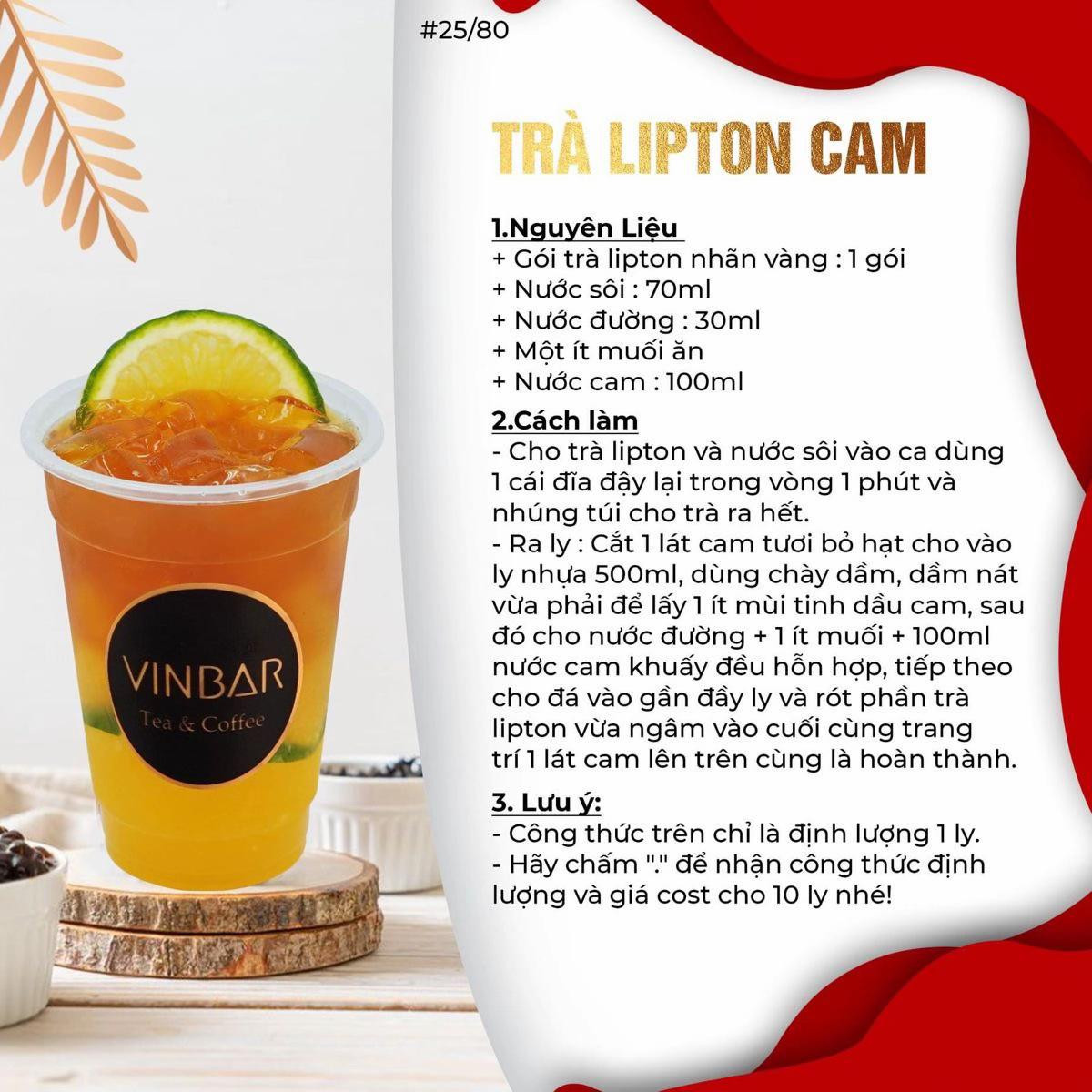 Tổng hợp công thức pha chế đồ uống Vinbar: Trà Đào, Trà Đào Cam Sả, Trà Lipton Cam, Lục Trà Hoa Hồng và Milô Dầm Trân Châu