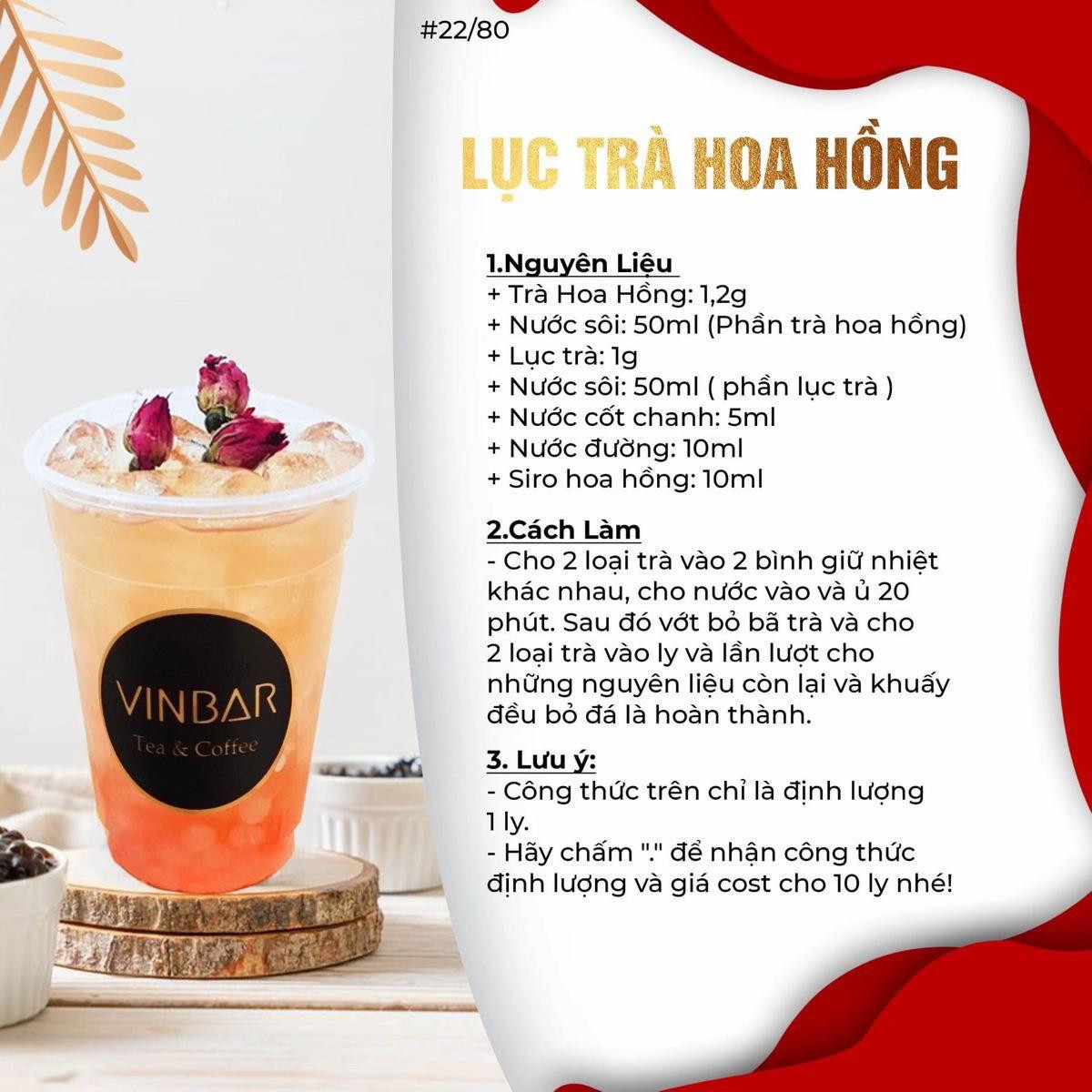 Tổng hợp công thức pha chế đồ uống Vinbar: Trà Đào, Trà Đào Cam Sả, Trà Lipton Cam, Lục Trà Hoa Hồng và Milô Dầm Trân Châu