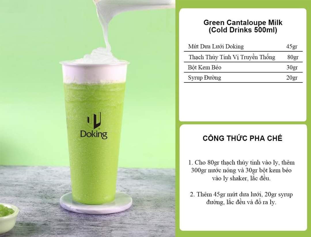 Tổng hợp công thức pha chế nước ép dưa lưới Doking đa dạng: Melon Fruit Tea, Bluberry Lemon Tea, Cheese Melon Drink, Green Cantaloupe Milk và Cantaloupe Sparkling Water