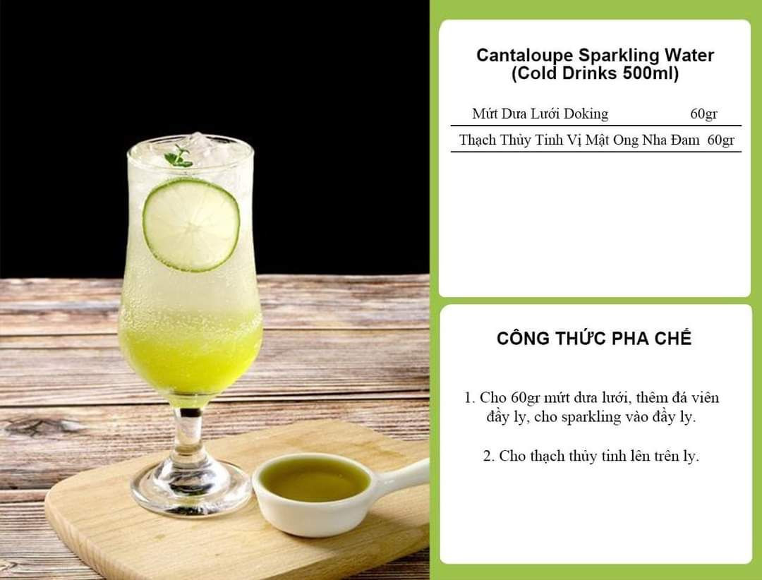 Tổng hợp công thức pha chế nước ép dưa lưới Doking đa dạng: Melon Fruit Tea, Bluberry Lemon Tea, Cheese Melon Drink, Green Cantaloupe Milk và Cantaloupe Sparkling Water