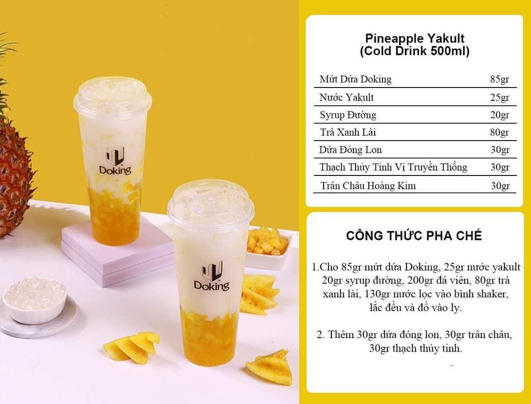 Tổng hợp công thức pha chế nước trái cây và trà sữa Doking: Dưa, Yakult, Passion Fruit