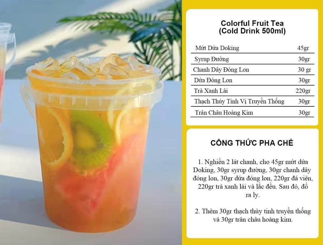 Tổng hợp công thức pha chế nước trái cây và trà sữa Doking: Dưa, Yakult, Passion Fruit