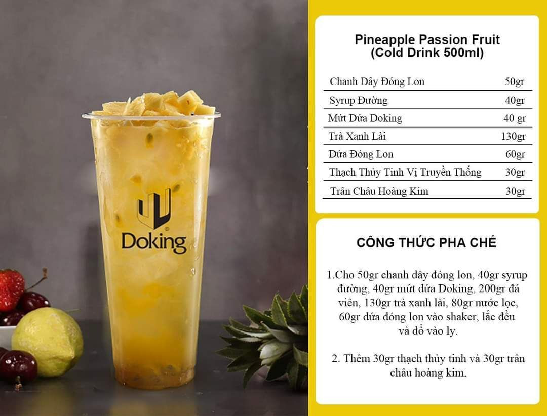 Tổng hợp công thức pha chế nước trái cây và trà sữa Doking: Dưa, Yakult, Passion Fruit