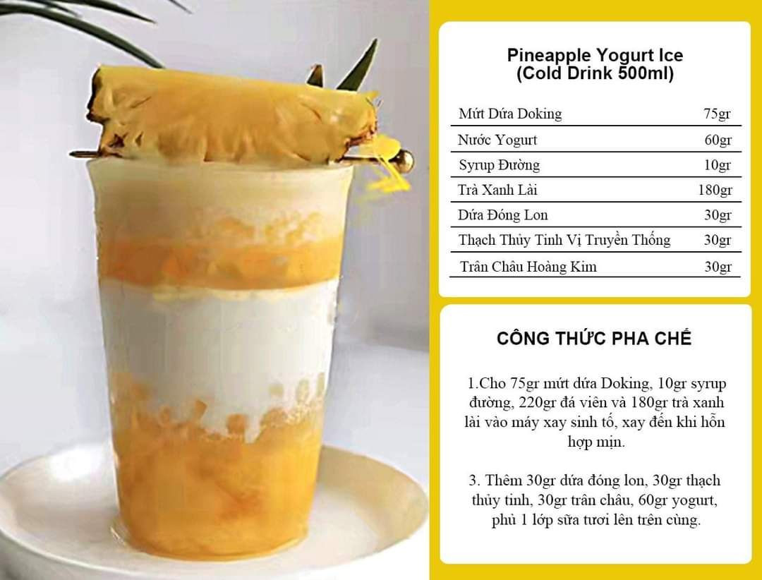 Tổng hợp công thức pha chế nước trái cây và trà sữa Doking: Dưa, Yakult, Passion Fruit