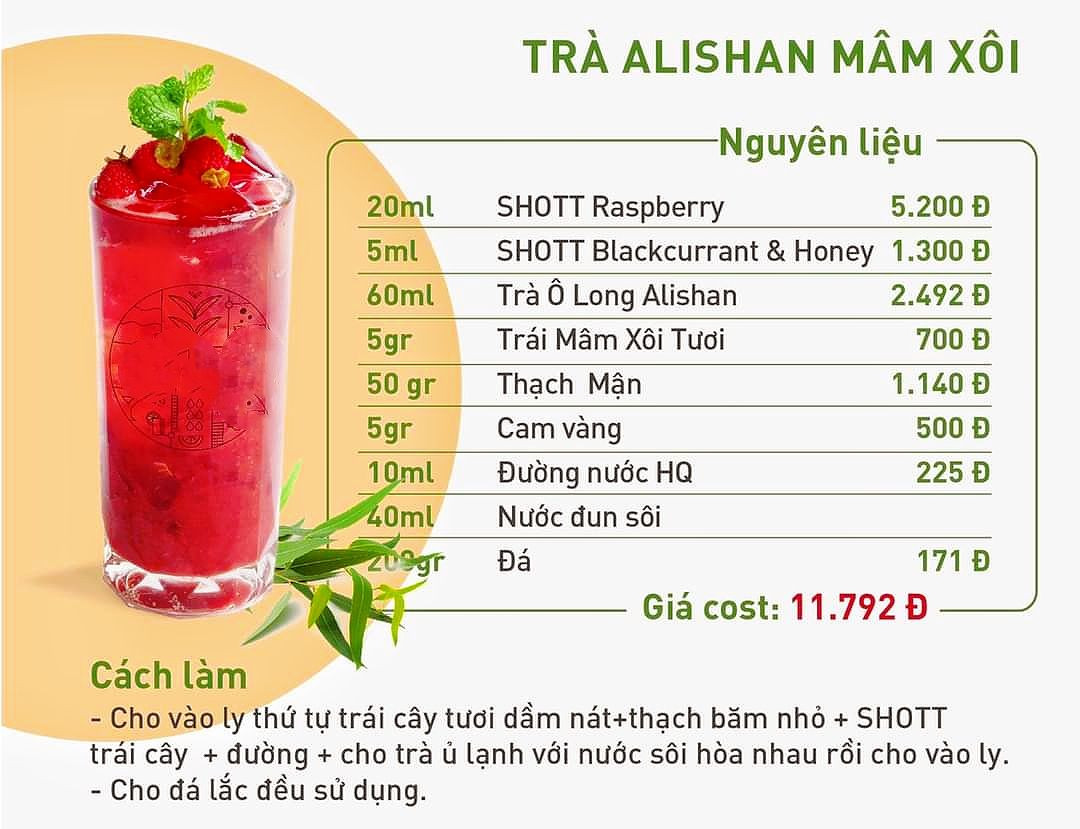 Tổng hợp công thức pha chế trà trái cây giải nhiệt ngày hè: Trà Xoài Bưởi Hồng, Cam Đào, Đào Thạch Mặn, Xoài Thạch Trà và Chanh Kiểu Mạch