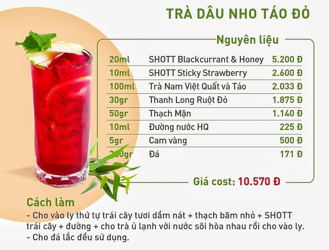 Tổng hợp công thức pha chế trà trái cây giải nhiệt ngày hè: Trà Xoài Bưởi Hồng, Cam Đào, Đào Thạch Mặn, Xoài Thạch Trà và Chanh Kiểu Mạch