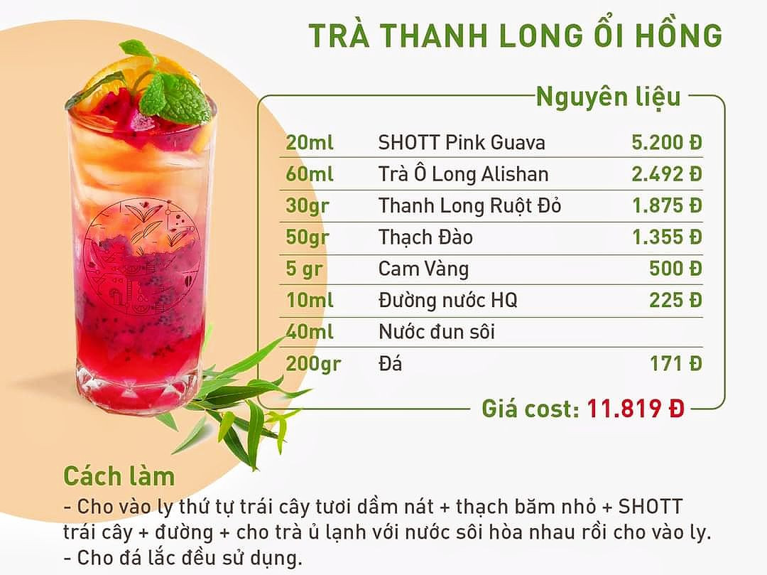 Tổng hợp công thức pha chế trà trái cây giải nhiệt ngày hè: Trà Xoài Bưởi Hồng, Cam Đào, Đào Thạch Mặn, Xoài Thạch Trà và Chanh Kiểu Mạch