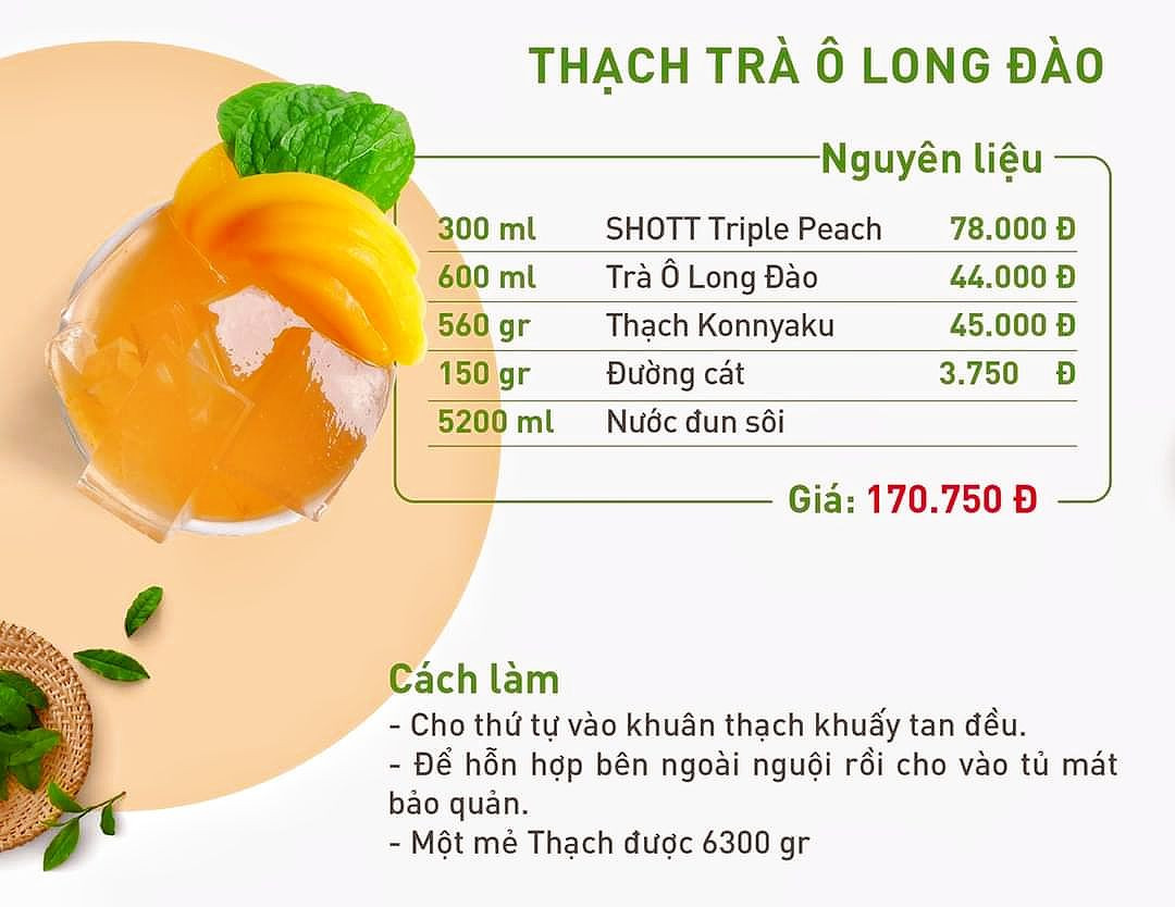 Tổng hợp công thức pha chế trà trái cây giải nhiệt ngày hè: Trà Xoài Bưởi Hồng, Cam Đào, Đào Thạch Mặn, Xoài Thạch Trà và Chanh Kiểu Mạch