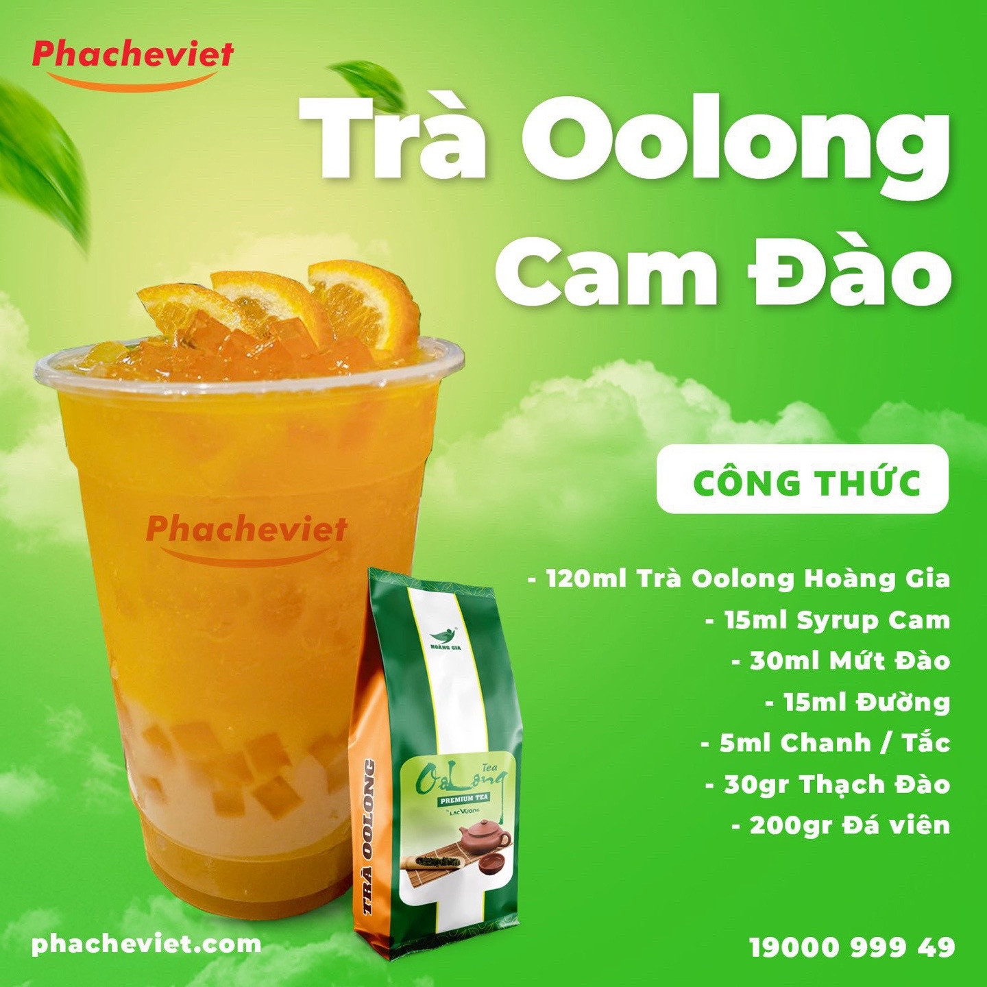 Tổng hợp công thức pha chế trà trái cây Oolong: Trà Oolong Quýt, Trà Cam Chanh Dây, Trà Oolong Cam Đào và Trà Xoài Oolong Nướng