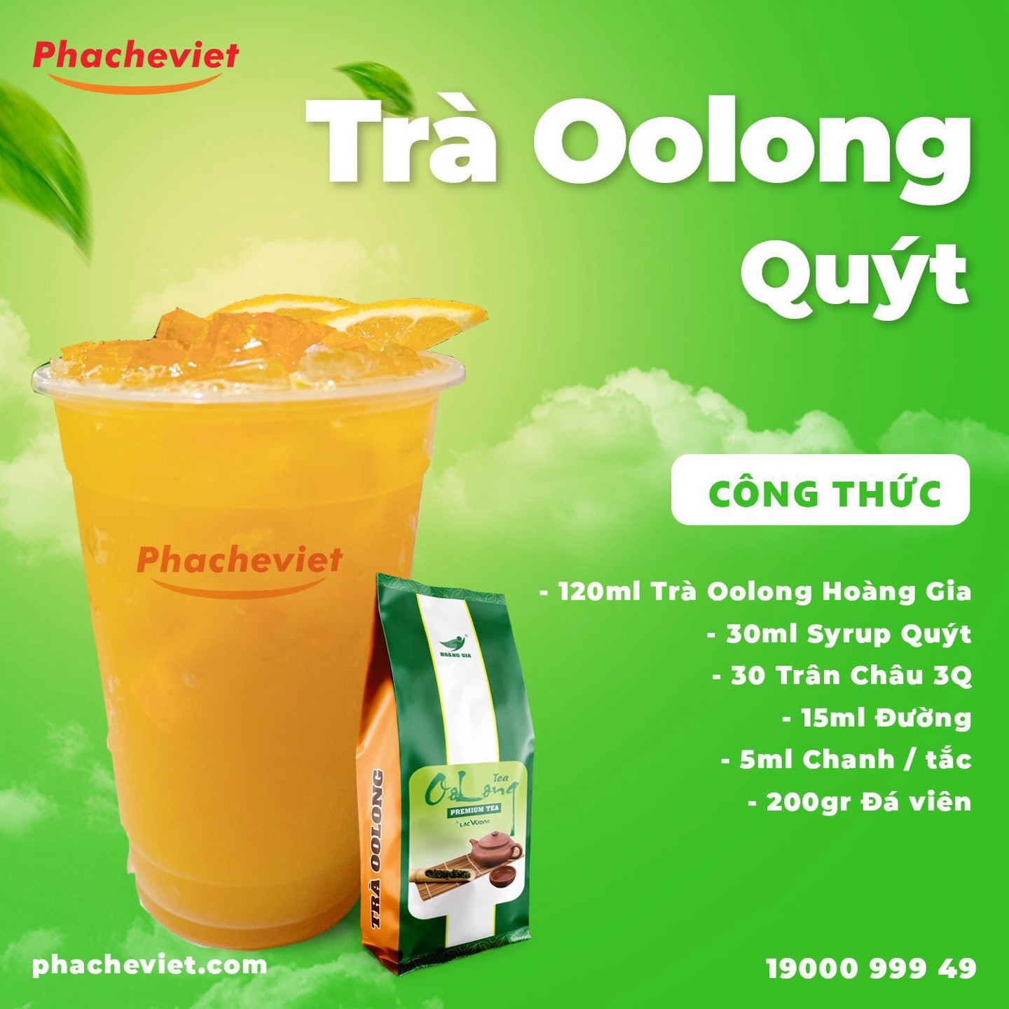Tổng hợp công thức pha chế trà trái cây Oolong: Trà Oolong Quýt, Trà Cam Chanh Dây, Trà Oolong Cam Đào và Trà Xoài Oolong Nướng