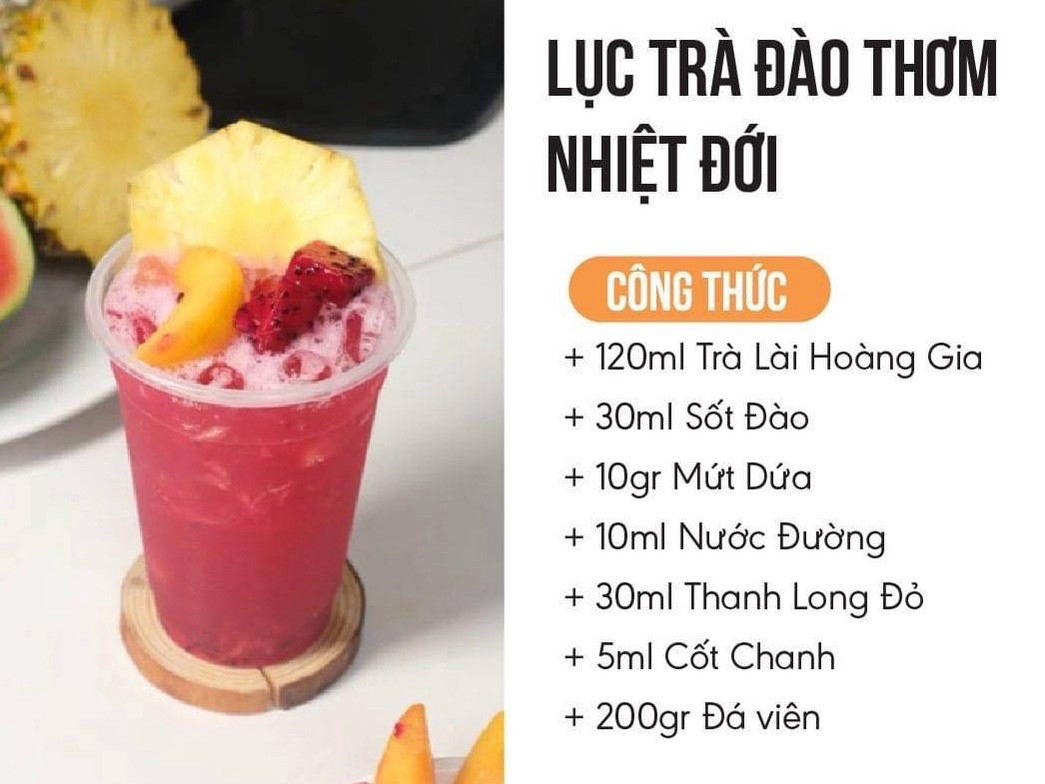 Tổng hợp công thức pha chế trà trái cây: Trà Bưởi Nha Đam, Lục Trà Lài Đắc Thơm, Trà Vải Dưa Hấu và Lục Trà Đào