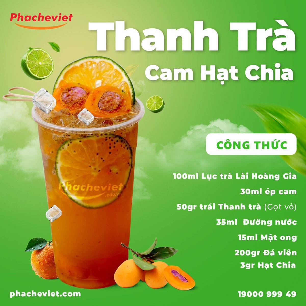 Tổng hợp công thức pha chế Trà Xoài Lá Dứa, Thanh Trà Cam Hạt Chia và Trà Đào Cam Hạt Chia