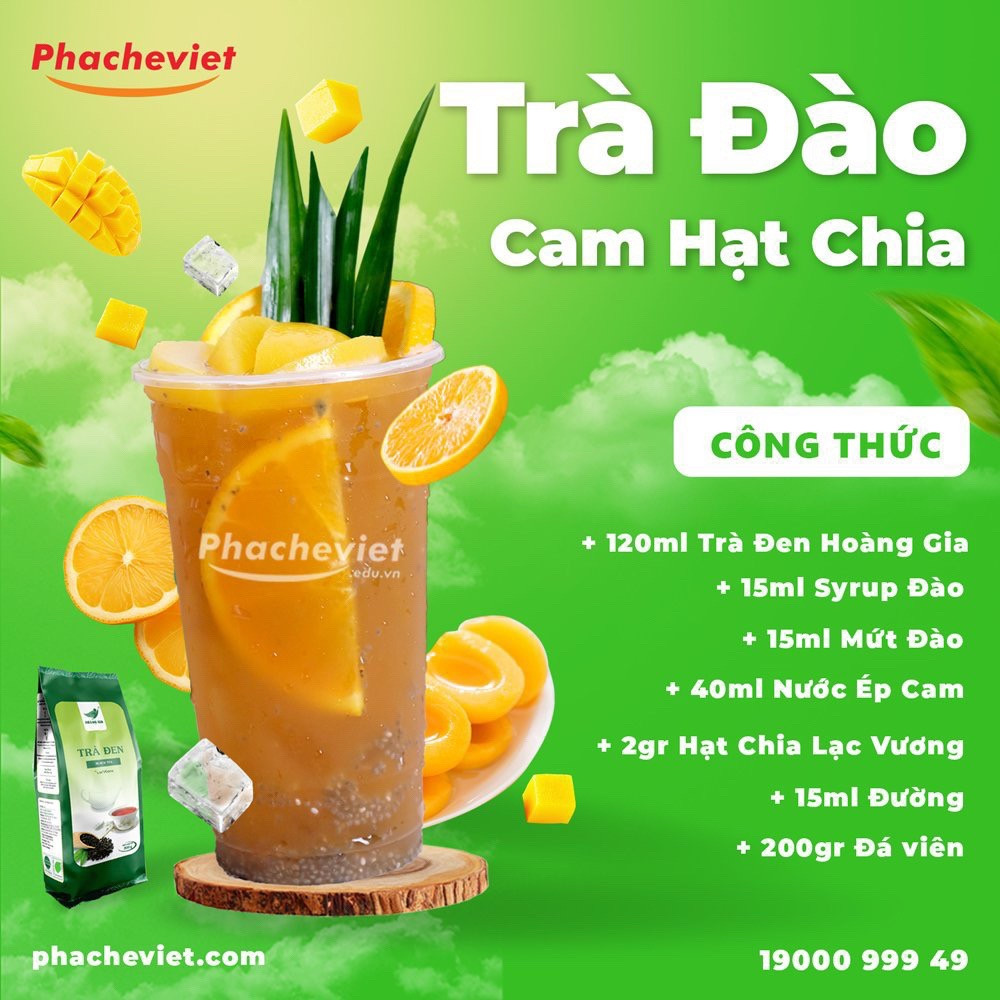 Tổng hợp công thức pha chế Trà Xoài Lá Dứa, Thanh Trà Cam Hạt Chia và Trà Đào Cam Hạt Chia