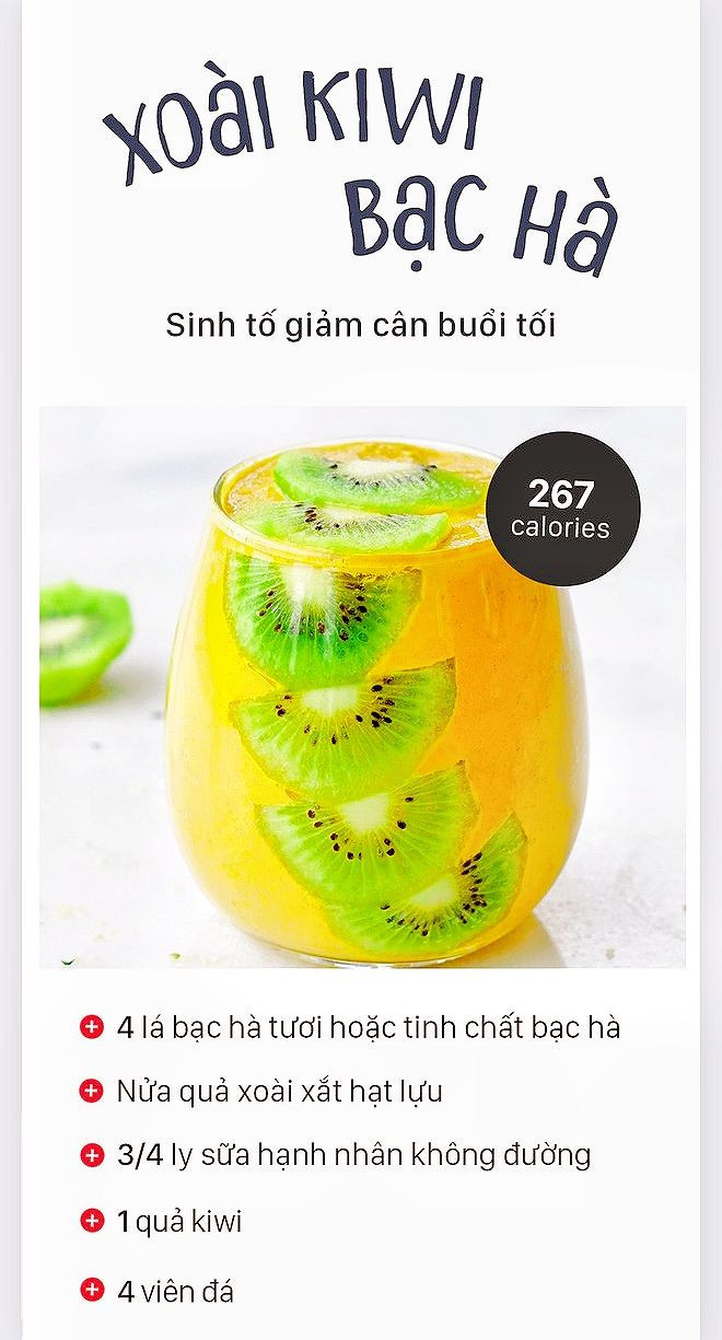 Tổng hợp công thức sinh tố giảm cân và detox từ dâu tây, bơ chuối, dứa, xoài kiwi và trà xanh táo dừa