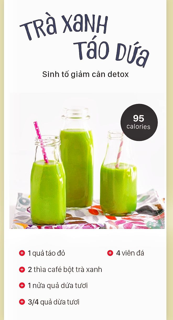 Tổng hợp công thức sinh tố giảm cân và detox từ dâu tây, bơ chuối, dứa, xoài kiwi và trà xanh táo dừa