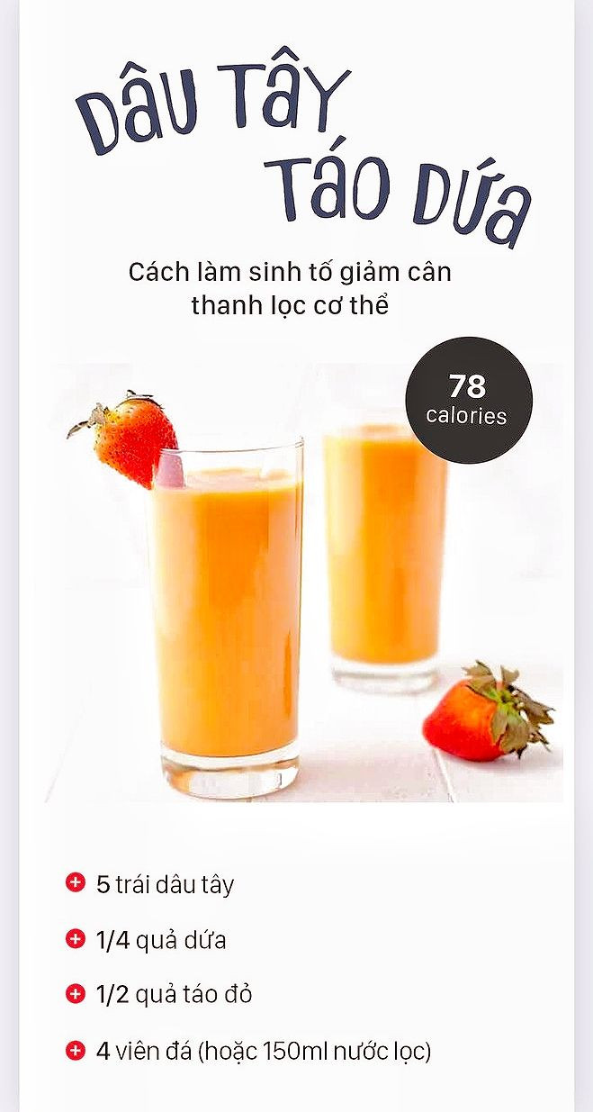 Tổng hợp công thức sinh tố giảm cân và detox từ dâu tây, bơ chuối, dứa, xoài kiwi và trà xanh táo dừa