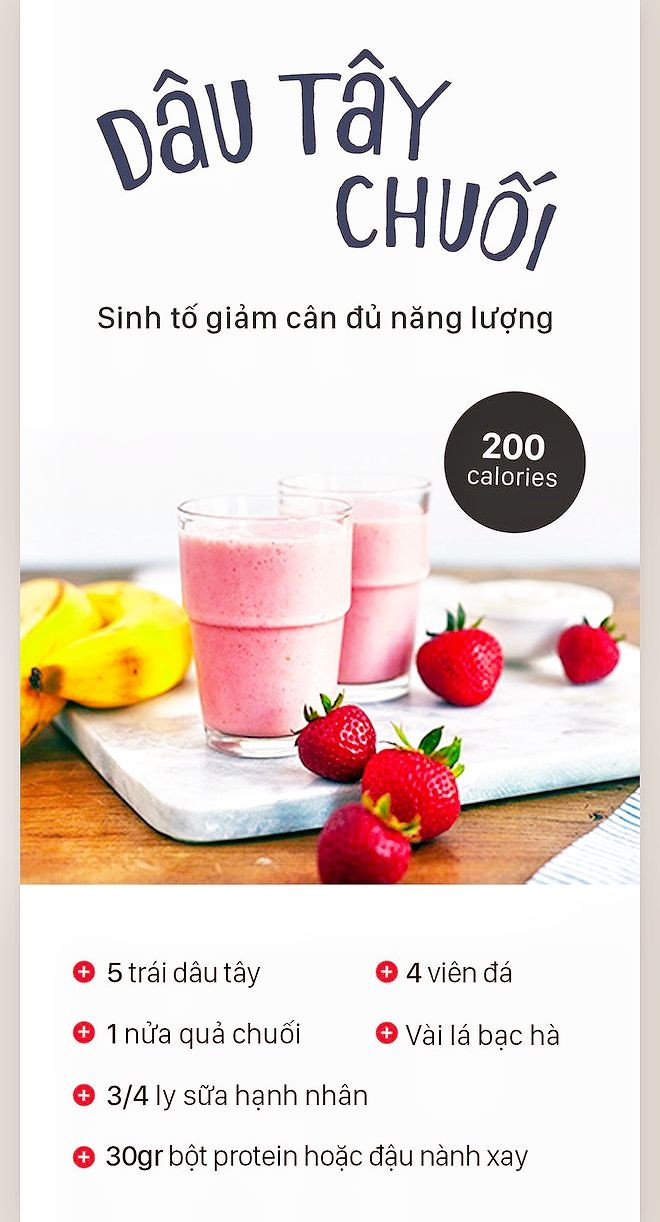 Tổng hợp công thức sinh tố giảm cân và detox từ dâu tây, bơ chuối, dứa, xoài kiwi và trà xanh táo dừa